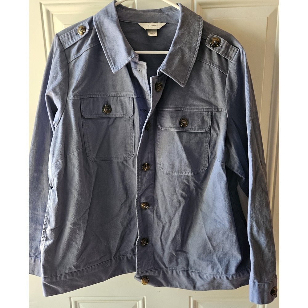 CJ‎ Banks Women's 1X Utility Jacket Blue Button Front Military Style Cotton